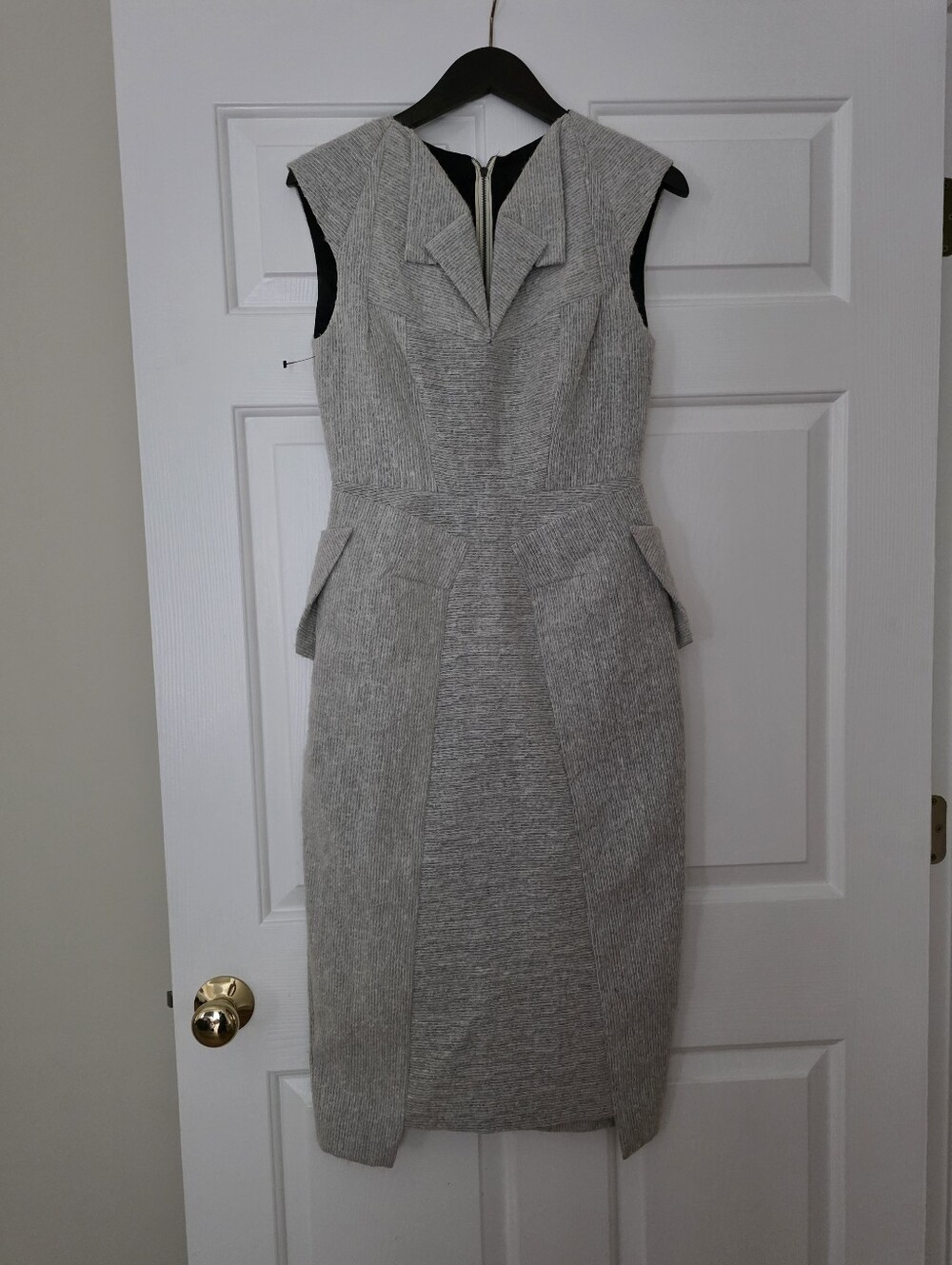 Roland Mouret Light Gray Structured Sheath Midi Dress aso Victoria Beckham RARE